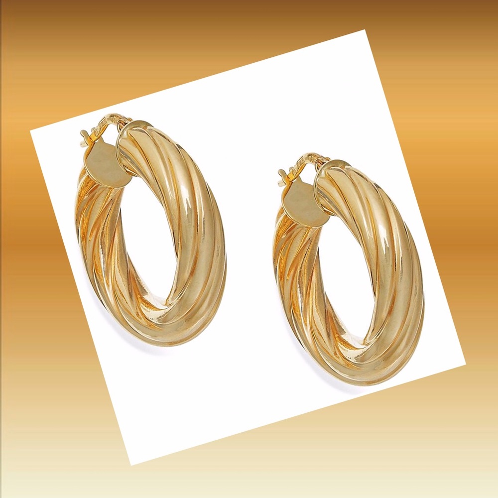 Small Gold Thick Twisted Hoop Statement Earrings